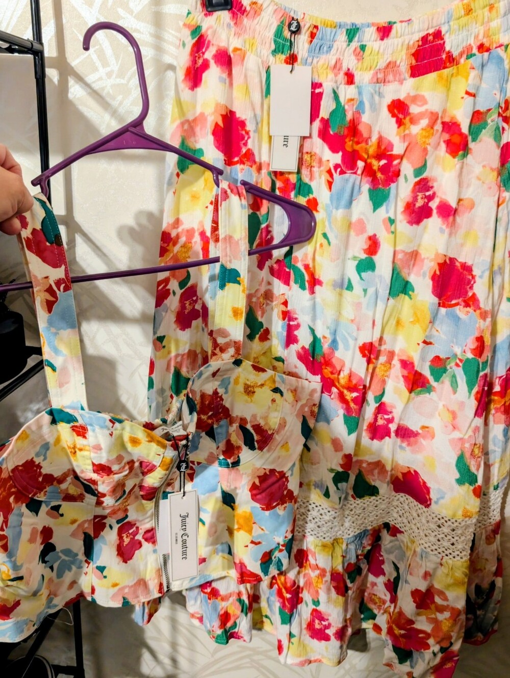 NWT Juicy Couture Floral Print Two-Piece Dress Set in Multicolor. Size Large - Picture 1 of 10